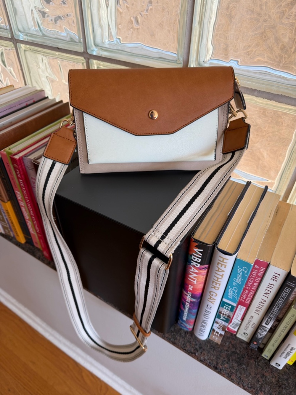 Colorblock Crossbody Bag in Cognac and White